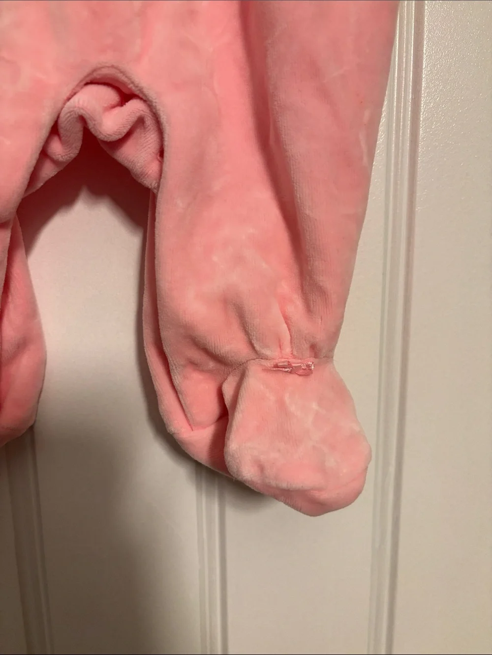 Vintage White Label Ralph Lauren Pink Velour Footed One-Piece Scalloped Collar